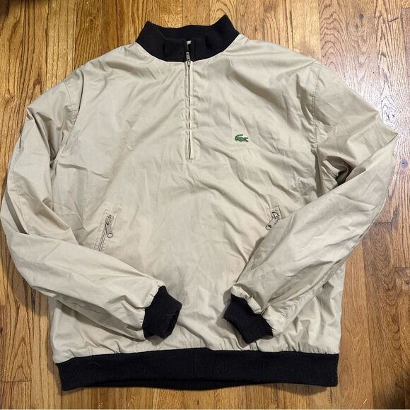 Lacoste Men's Tan bomber Jacket 1/4 zip vintage sz Large - Picture 4 of 15
